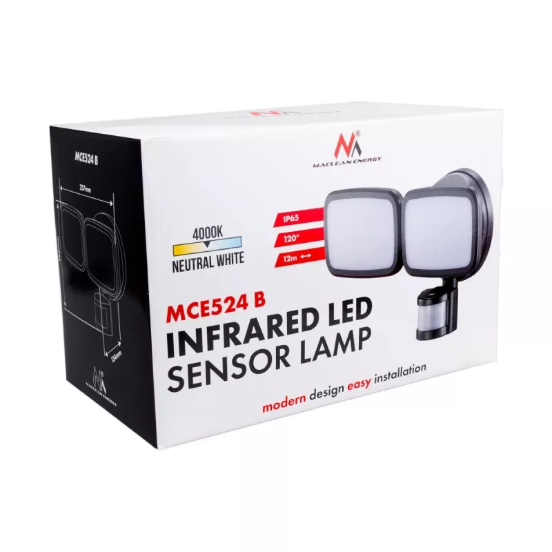 LED sieninis šviestuvas MACLEAN MCE524 su PIR judesio jutikliu, modelis MCE524 B