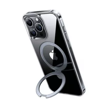 Telefono dėklas Torras UPRO Ostand Clear — skaidrus apsauginis dangtelis, skirtas iPhone 15 Pro