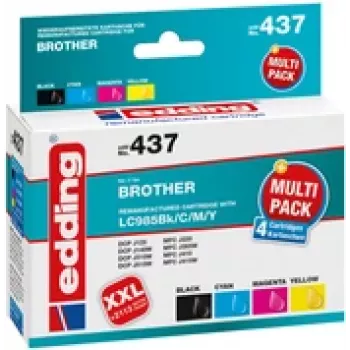 edding spausdintuvo kasetės EDD-437 juoda, žalsvai mėlyna, rausvai raudona, geltona suderinamos su brother LC-985BK/C/M/