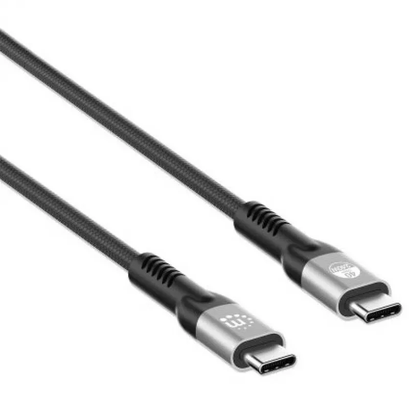 Manhattan Fast USB-C į USB-C kabelis (240 W), 1 m, 240 W nešiojamojo kompiuterio įkrovimas + spartusis duomenų ir vaizdo perdavimas, veikia su VISais nešiojamaisiais kompiuteriais (reikia atskiro USB-C 240 W sieninio įkroviklio), 40 Gbps itin spartus perdavimas, juodas, 3 metų garantija