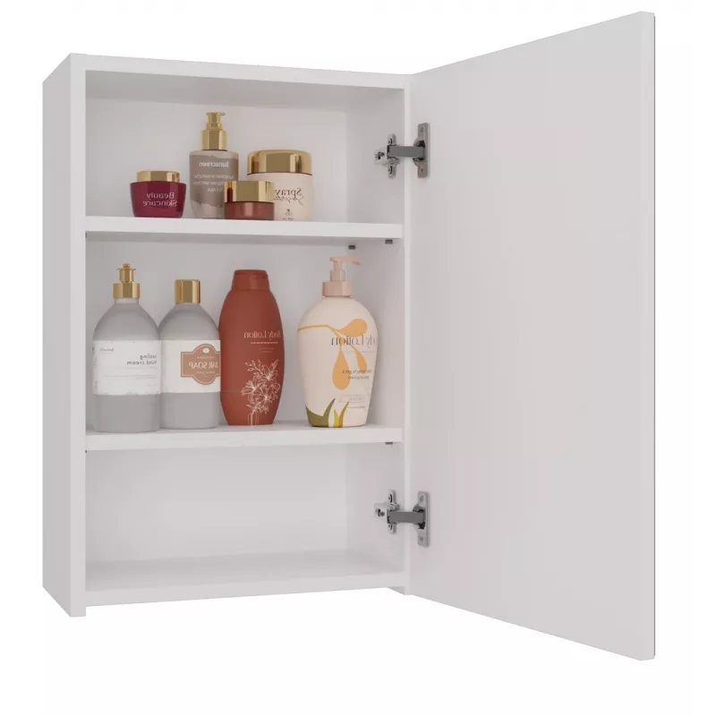 Vonios sieninė spintelė viršutinė e shop POLA 1DL BIEL — 400×220×600 mm, 3 lentynos, balta