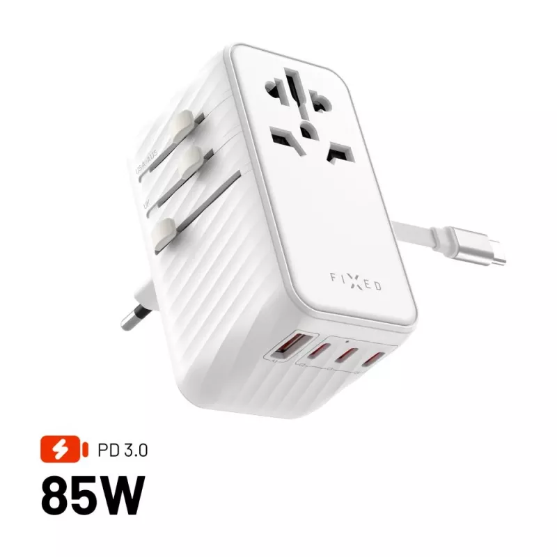 Fixed | Voyager 85W kelioninis adapteris ES, JK ir JAV/AUS, su 4xUSB-C ir 1xUSB išėjimu | Adapteris