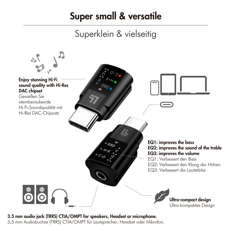 LogiLink USB-C DAC garso adapteris. USB-C/M į 3,5 mm/F. Juoda