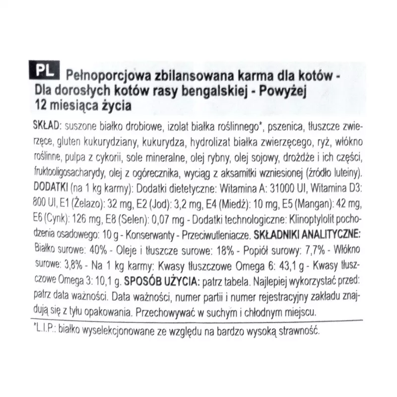 Sausas kačių ėdalas Royal Canin Bengal Adult 2 kg — paukštiena, 40 % baltymų, 18 % riebalų, virškinimo ir odos priežiūra