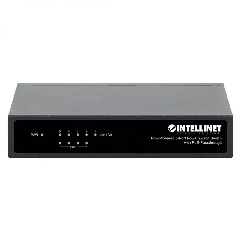 Gigabit 5xPoE praėjimo jungiklis, maitinamas per PoE arba AC, 68W