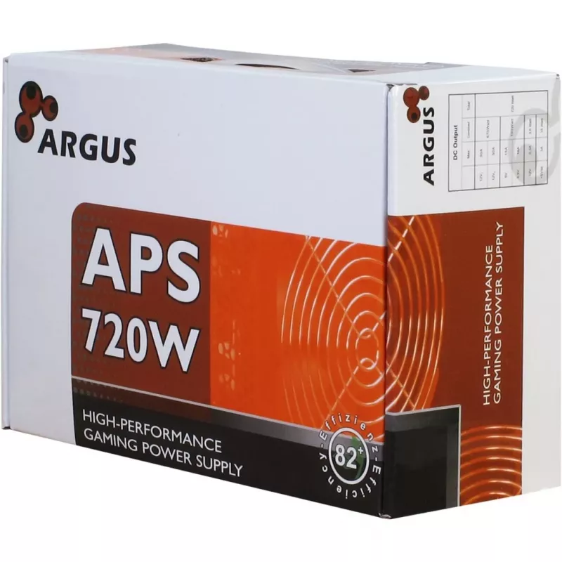 INTER TECH Argus APS-720W - Maitinimo blokai (115-230 V, 20+4 kontaktų ATX, 47-63 Hz, 12V1,+12V2,+3.3V,+5V,+5Vsb,12V, Aktyvus, ATX, Juoda)