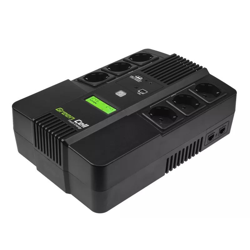 Nepertraukiamo maitinimo šaltinis Green Cell UPS06, Line-Interactive 600 VA (360 W), 6 kintamosios srovės lizdų, LCD, USB, RJ-45, 12 V 7 Ah baterija