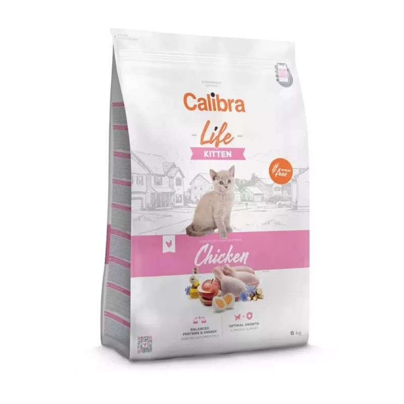 Sausas kačių maistas Calibra Cat Life Kitten Chicken 6 kg — kačiukams skirta formulė, 37% baltymų, 21,5% riebalų