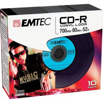 EMTEC Vinyl Look - 10 x CD-R - 700 MB (80 Min) 52x - mėlyna, geltona, alyvinė, žalia, rožinė - plonas juvelyro dėklas