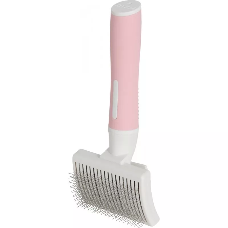 Brush ZOLUX 550004 — kačių šepetys S, plieniniai šereliai, plastikinė rankena, 175 mm, rožinis/baltas