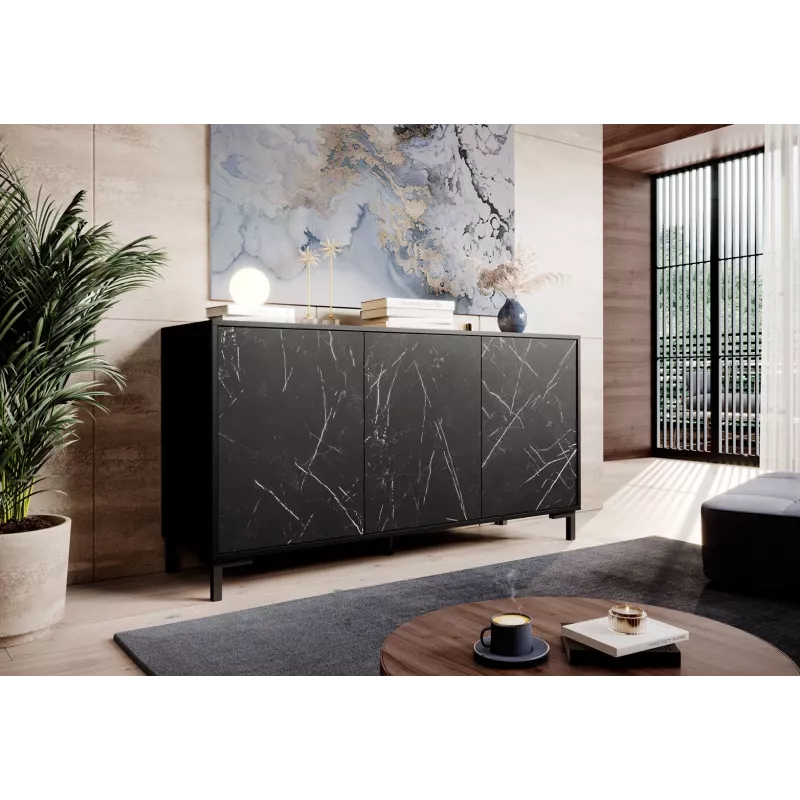 MARMO 3D komoda 150x45x80.5 cm matinis juodas/marble juodas
