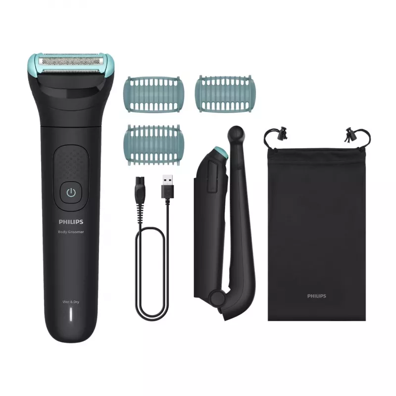 Kūno kirpimo mašinėlė Philips 5000 series BG5480/15 — folijos skustuvas, belaidė, ličio baterija, drėgnam ir sausam naudojimui, juoda