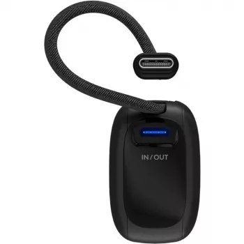 5 000 mAh maitinimo baterija, integruotas USB-C laidas 13 cm, 20 vatų (juoda, 5 Ah, 1x USB-A, 1x USB-C, PD, QC)
