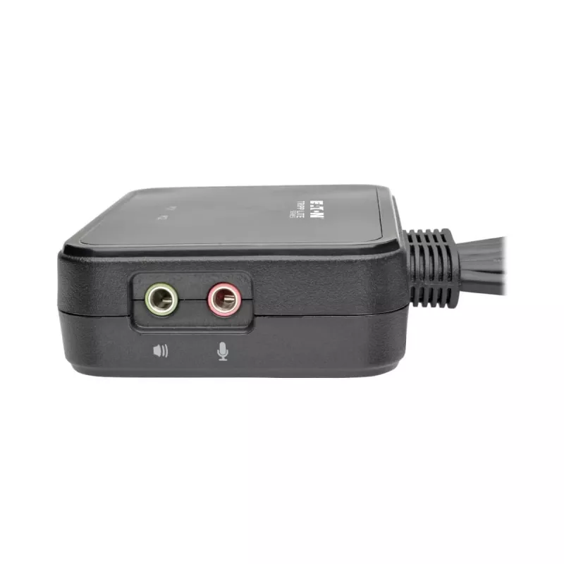 Eaton Tripp Lite serijos 2 prievadų USB/HD kabelių KVM jungiklis su garsu/vaizdu, kabeliais ir USB periferinių įrenginių bendrinimu - KVM-/garso-/USB jungiklis - 2 x KVM/garso/USB - 1 vietinis vartotojas - darbalaukis