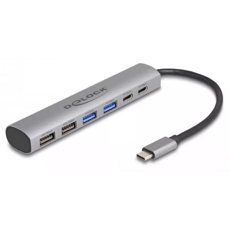 DeLOCK 64232 Nešiojamojo kompiuterio dokas Laidinis USB 3.2 Gen 1 Type-A Type-C Pilka