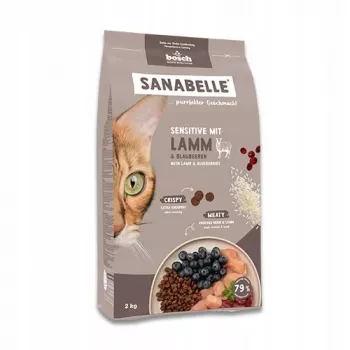 Sausas kačių maistas Bosch Sanabelle Life Sensitive — aviena & mėlynės, 8 kg, suaugusiems, be grūdų, 31% baltymų