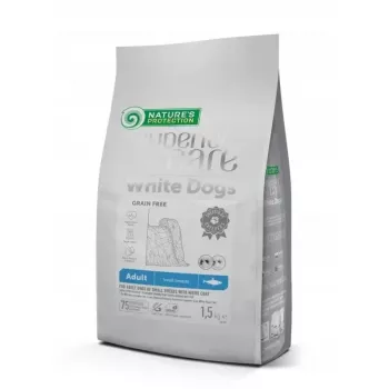 Sausas šunų maistas nature’s protection White Dogs Herring Adult Small Breeds 1,5 kg – žuvis, 25% baltymų, 16% riebalų, jautrus skrandis, visavertis pašaras