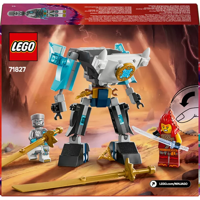 LEGO NINJAGO rinkinys 71827 Zane's Battle Suit Mech, 92 dalys, 2 minifigūrėlės, aukštis 100 mm, amžius 6+
