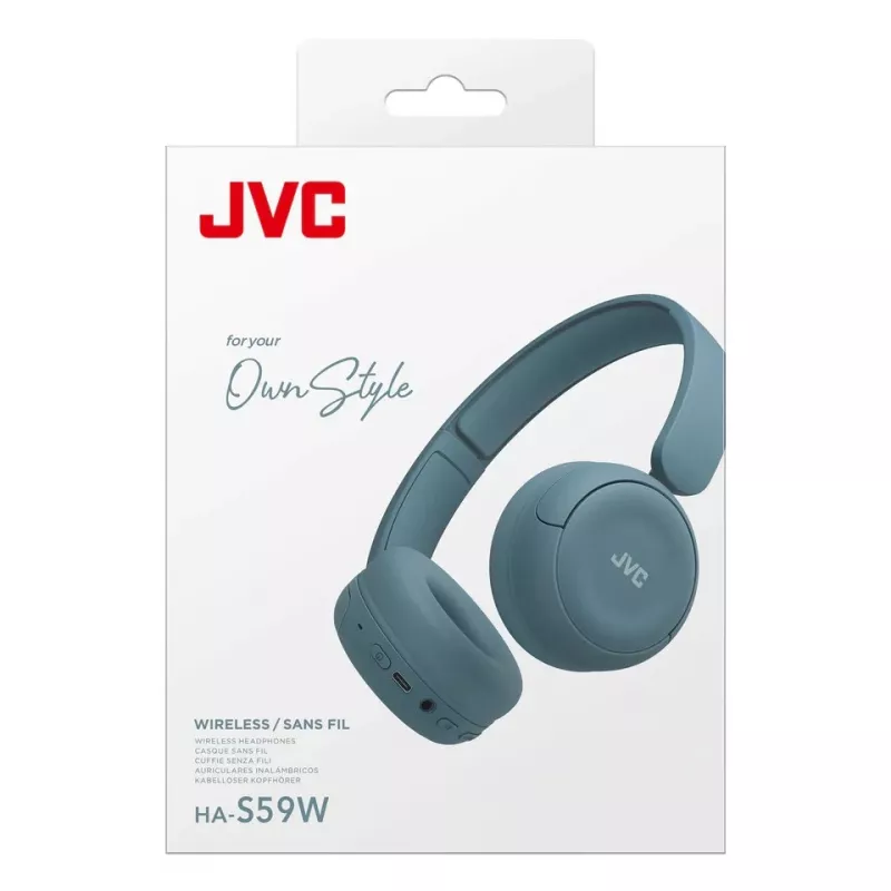 Ausinės JVC HA-S59W — laidinės ir belaidės Bluetooth, supraauralinės, ant galvos, 20–20000 Hz, 1,2 m laidas, Mėlyna