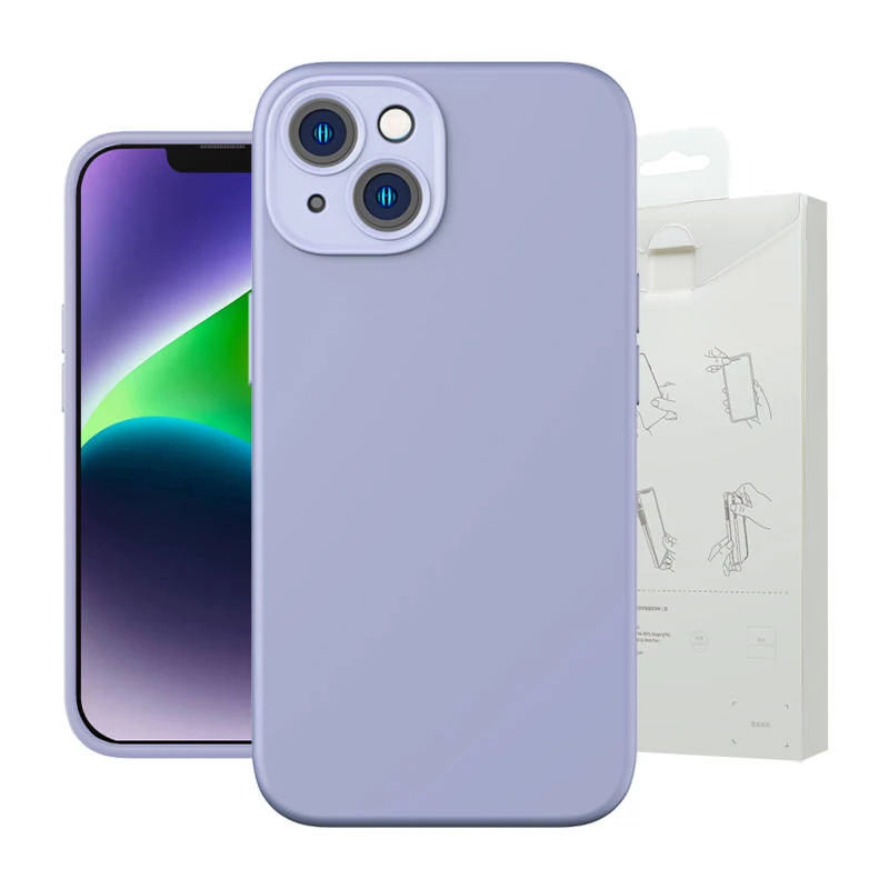 Baseus Liquid Silica Gel dėklas iPhone 14 Plus (levandų) + grūdintas stiklas + valymo rinkinys