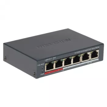 Tinklo komutatorius Hikvision DS-3E0106P-E/M(B) — 6 prievadų PoE Ethernet komutatorius