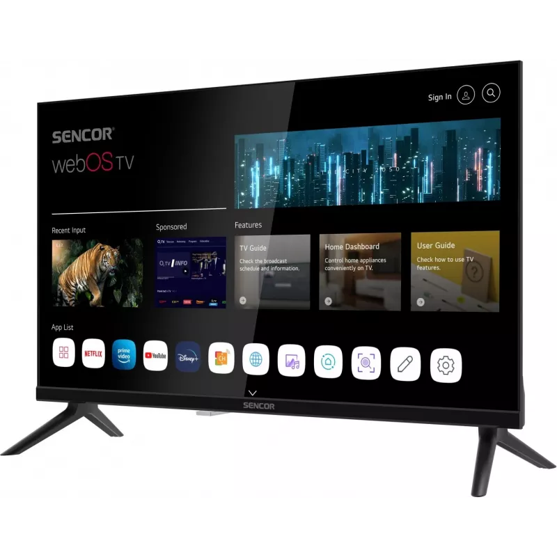 24 colių SENCOR SLE 24S803B HD Ready SMART TV su webOS, Wi-Fi, Bluetooth, DVB-T2/C/S2, 1366×768