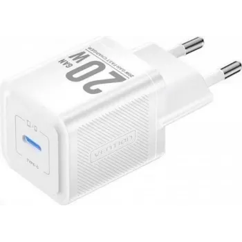 Vention mobilusis įkroviklis FEPW0-EU — 20W USB-C kintamosios srovės vidaus įkroviklis išmaniesiems telefonams, planšetėms, išmaniesiems laikrodžiams, ausinėms, balta