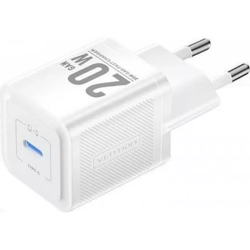 Vention mobilusis įkroviklis FEPW0-EU — 20W USB-C kintamosios srovės vidaus įkroviklis išmaniesiems telefonams, planšetėms, išmaniesiems laikrodžiams, ausinėms, balta