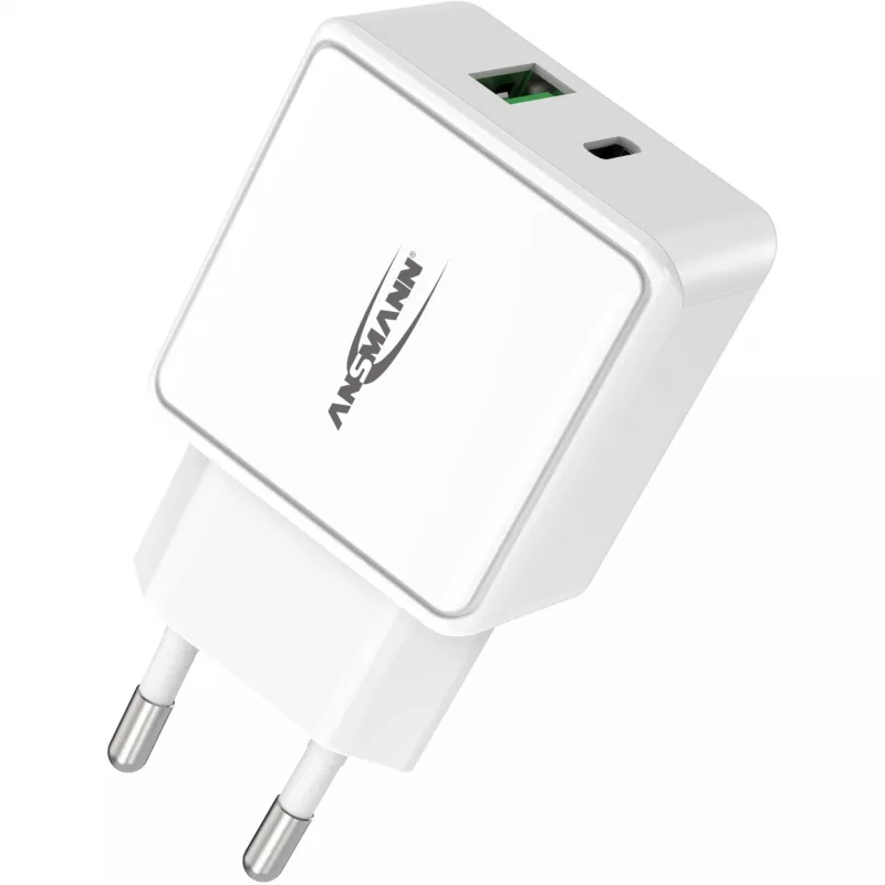 ANSMANN HC218PD - maitinimo blokas - 18 vatų - 3000 mA - PD, QC 3.0 - 2 išvesties prievadai (USB, USB-C) - balta (1001-0111)