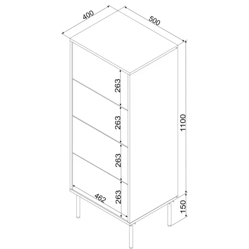 Komoda cama meble Cama 4S TRESSE 50x40x125 cm, matinė žalia, 4 stalčiai, medžio drožlių plokštė