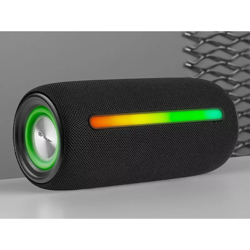 Nešiojama stereofoninė kolonėlė TRACER Stripe Juoda — 10 W RMS, Bluetooth/laidinis, USB-A ir USB-C, MicroSD, įmontuota baterija (iki 5 val.)