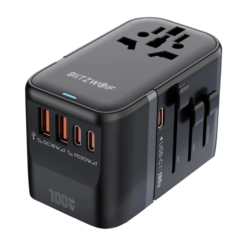 Keliautojų adapteris BlitzWolf BW-TA2 5-in-1 su 2×USB Power Delivery 100W, kelių formatų lizdas