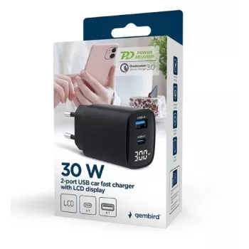 Mobiliųjų įrenginių įkroviklis Gembird TA-UC-PDQC30LCD-BK-01 Greitas įkrovimas Juodas
