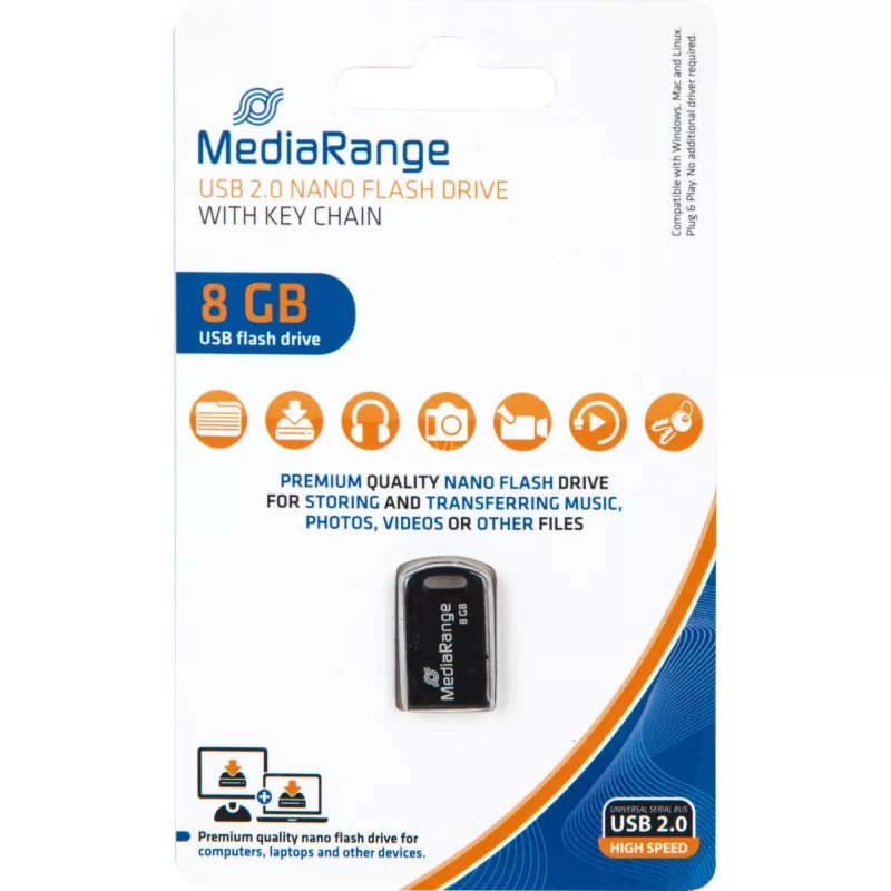 “MediaRange Nano” – USB atmintukas – 8 GB – USB 2.0 – juoda (MR920)
