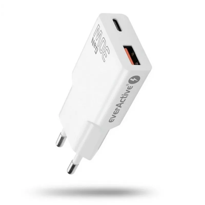 Universalus USB sieninis įkroviklis everActive SC-380Q Super plonas QC 3.0 — greitasis įkrovimas Quick Charge 3.0, kompaktiška konstrukcija