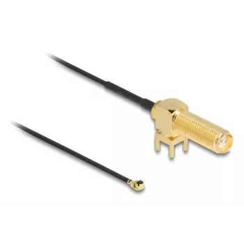 DeLOCK antenos laidas SMA 90° PCB lizdas pertvarinis bendraašis kabelis 0,15 m I-PEX MHF1 juoda auksinė