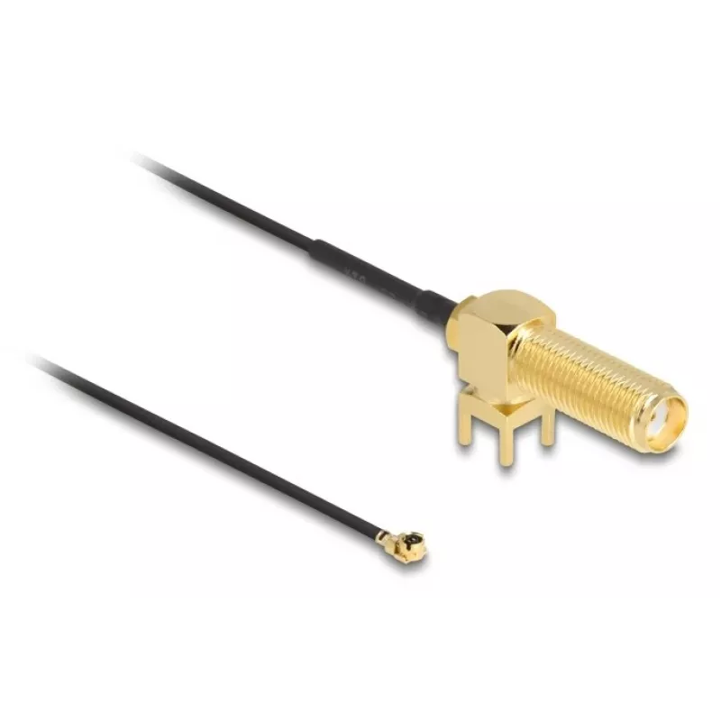 DeLOCK antenos laidas SMA 90° PCB lizdas pertvarinis bendraašis kabelis 0,15 m I-PEX MHF1 juoda auksinė