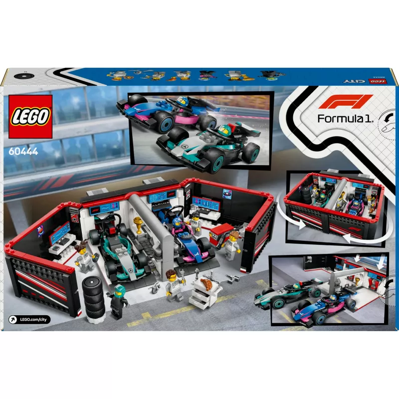 LEGO CITY 60444 F1 garažas su Mercedes-AMG ir Alpine automobiliais