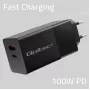 Qoltec 52382 GaN POWER PRO charger | 1xUSB type C | 1xUSB A | 100W | 5-20V | 1.5-5A | PD | Juoda