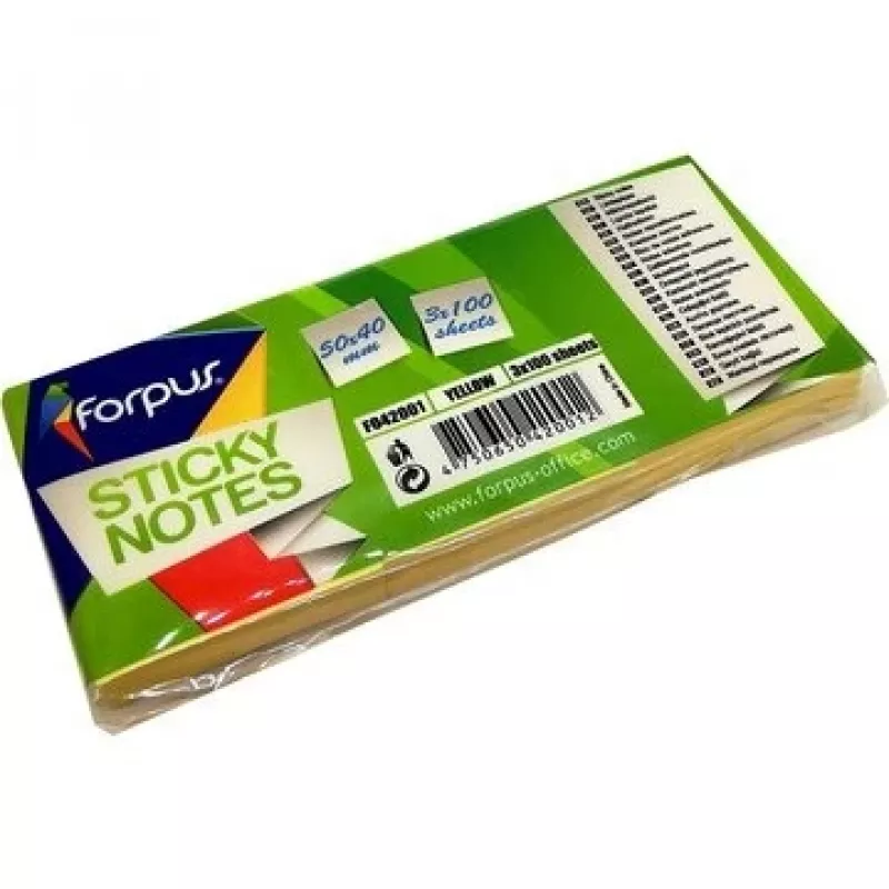 Stiky notes Forpus, 40x50mm, Geltona (3x100) 0717-101