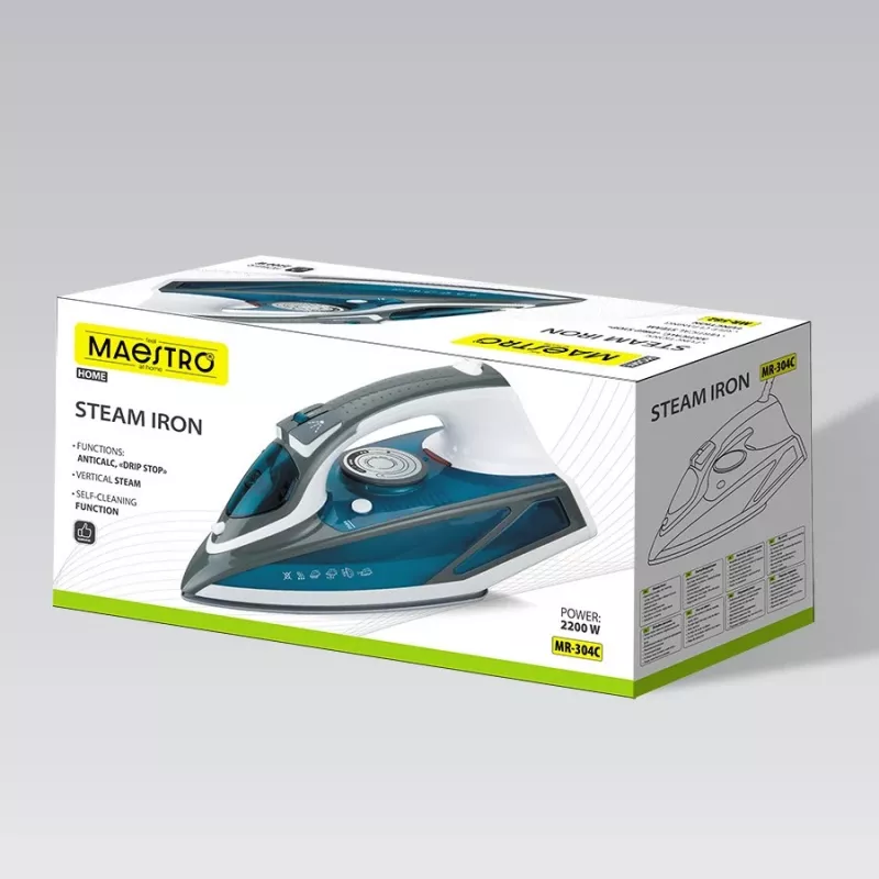 Garinis lygintuvas Maestro MR-304C, 2200 W, balta/mėlyna — garinis lygintuvas namams