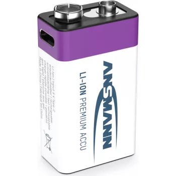 Ansmann ANS 1315-0005 - Ličio jonų akumuliatorius 9V blokas 340 mAh 9 V 1 vnt. - Įkraunama baterija