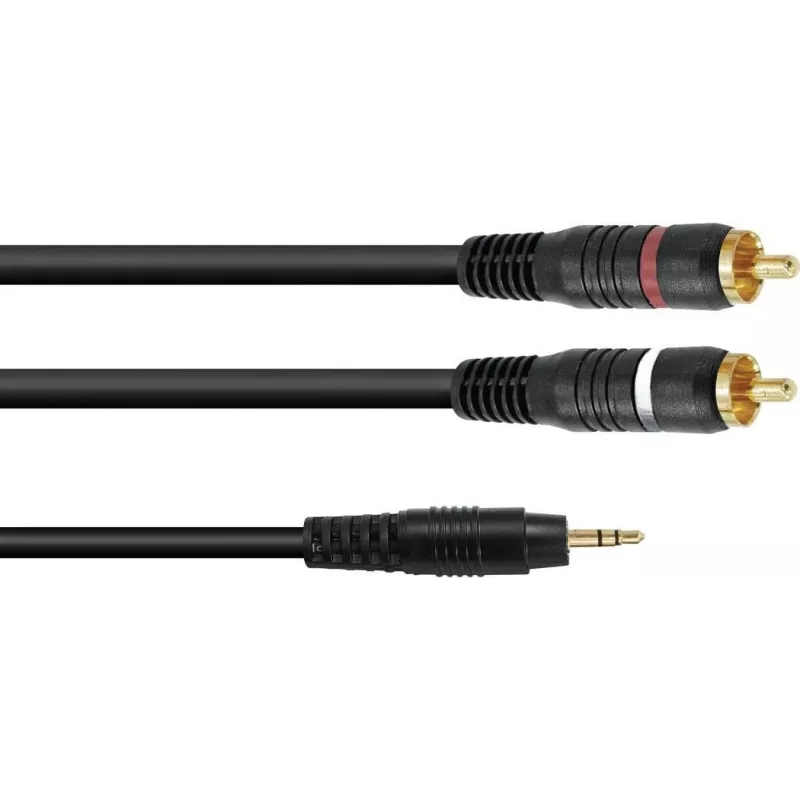 Garso adapterio kabelis Omnitronic 3,5 mm lizdas į 2×RCA, 3 m (modelis 30225149)