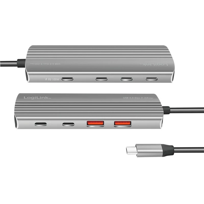 LogiLink USB 3.2 Gen2 koncentratorius 7+1 prievadų 2x USB-A 5x USB-C PD 100W aliuminis