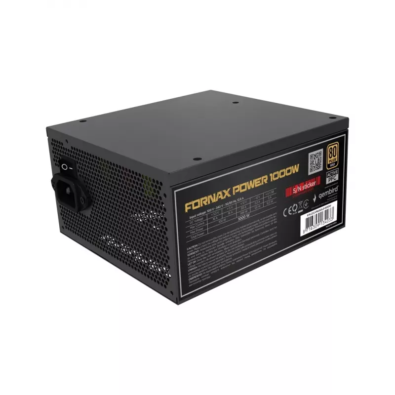Gembird CCC-PSUGOLD-1000W Maitinimo blokas Fornax Power 1000W aktyvus PFC 12cm ventiliatorius 80+Gold