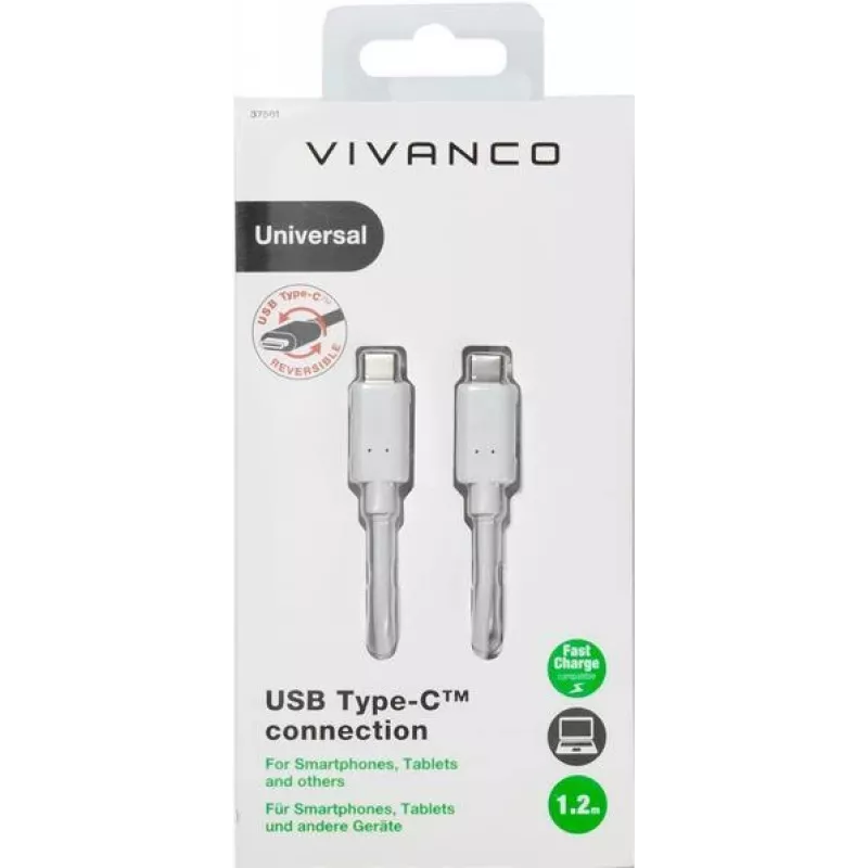 Vivanco USB laidas USB 2.0 USB-C™ kištukas, USB-C™ kištukas 1,20 m baltas (37561)