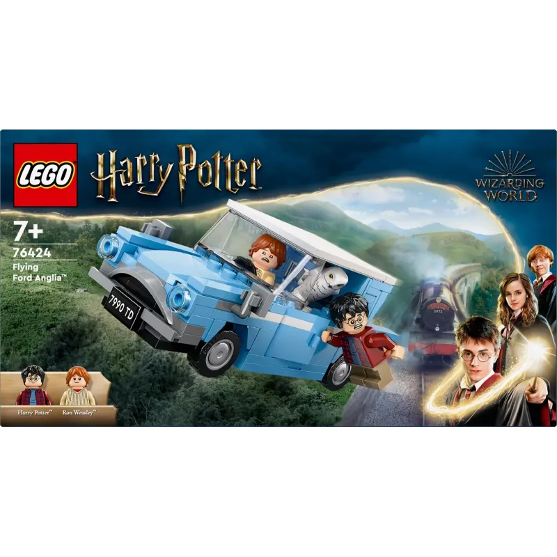 LEGO Harry Potter Skraidantis Ford Anglia automobilio žaislas 7 metų ir vyresniems vaikams, berniukams ir mergaitėms, pastatomas modelis su Roniu Vizliu minifigūrėle ir Hedviga