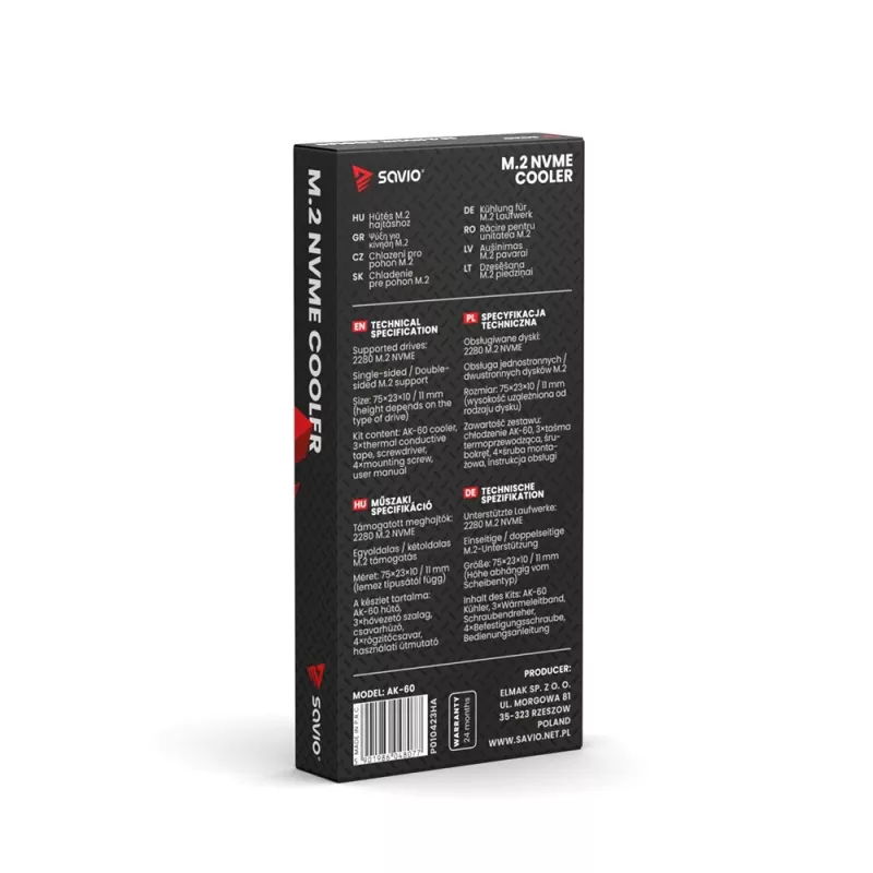 Oro aušintuvas SAVIO M.2 NVMe 2280 AK-60 juodas radiatorius 22x80 mm SSD