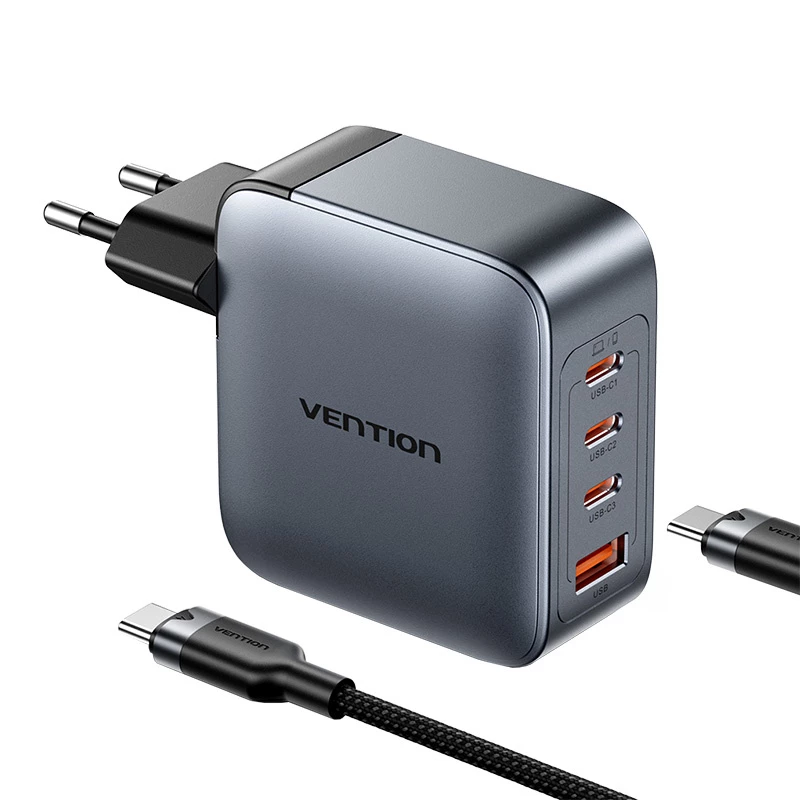 Vention maitinimo įkroviklis TZ-FETH0-EU 3× USB-C + 1× USB-A 100W, PD iki 30W vienam C, įėjimas 100–240V