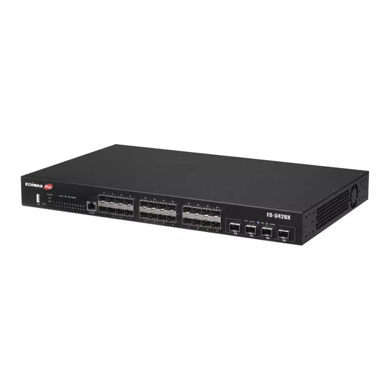 Tinklo komutatorius EDIMAX FS-5428X — 24 Gigabit SFP prievadai, 4 × 10GbE SFP+ prievadai